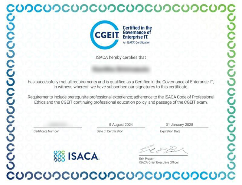 CGEIT Certified in the Governance of Enterprise IT Certificate