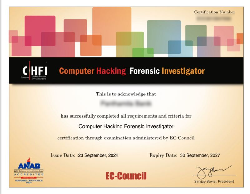 CHFI v10 Certificate