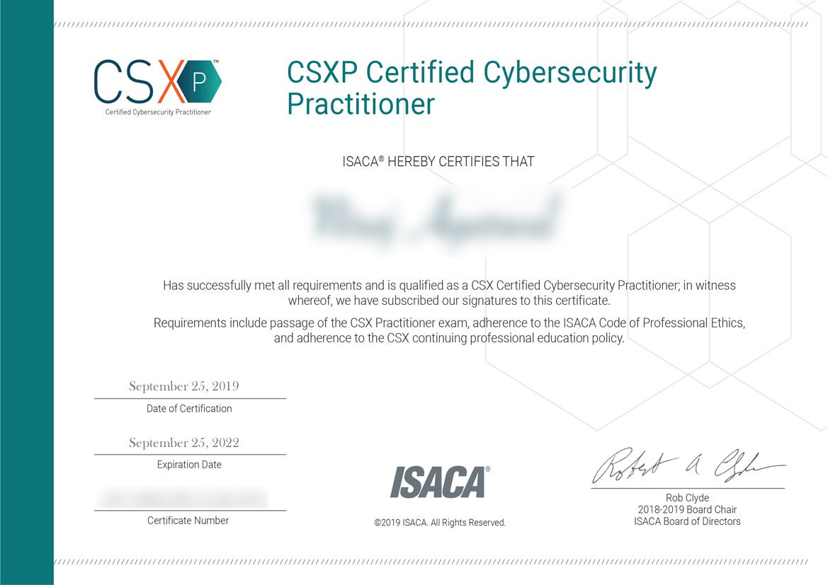 CSXP Cybersecurity Practitioner Certification Certificate