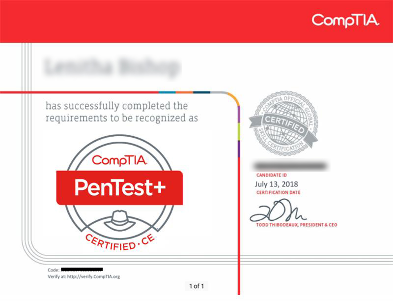 CompTIA PenTest+ PT0-002 Certification Certificate